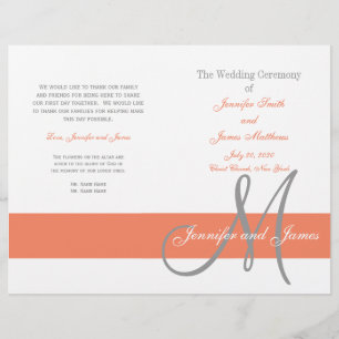 Coral Grey Wedding Program   Monogram