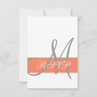 Coral Grey Wedding RSVP Card | Monogram Names