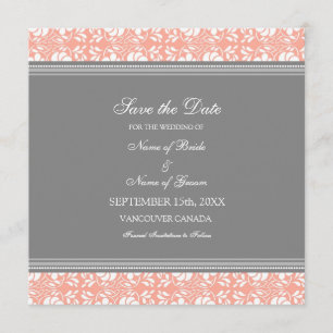 Coral Grey Wedding Save the Date Card