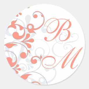 Coral, Grey, White Abstract Floral Envelope Seal