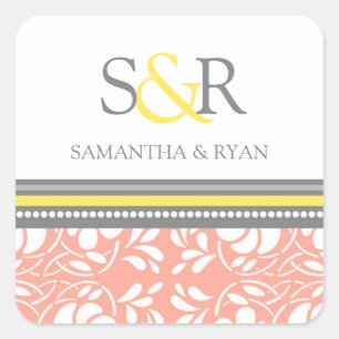 Coral Grey Yellow Monogram Envelope Seal
