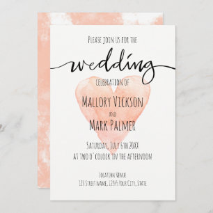 Coral handwritten typography wedding invitation