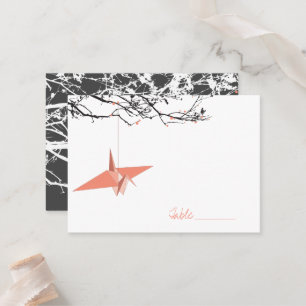 Coral Hanging Crane On Branches Asian Wedding Place Card
