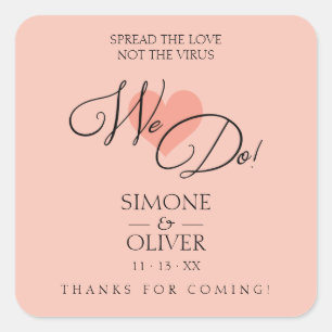 Coral Heart We Do Quote Wedding Elegant Sanitizer Square Sticker