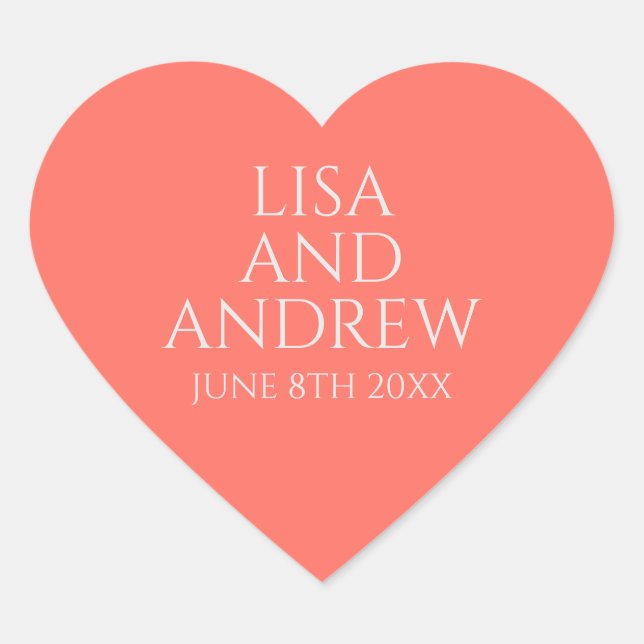 Coral Heart Wedding Heart Sticker (Front)