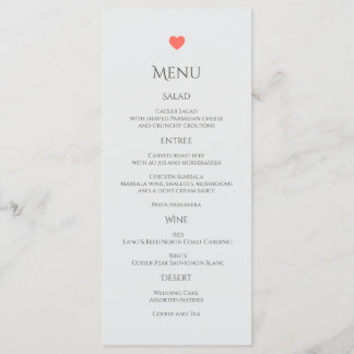 Coral Heart Wedding Menu