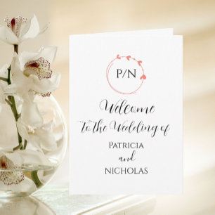 Coral Heart Wreath and Initials Wedding Program