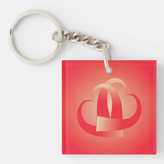 coral hearts hugging keychain (Front)