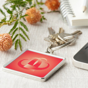 coral hearts hugging keychain