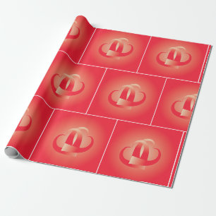 coral hearts hugging wrapping paper