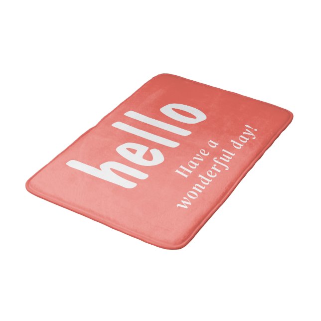 Coral Hello Typography  Bath Mat (Angled)