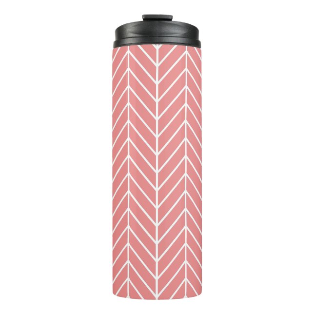 Coral Herringbone Chevron Pattern Thermal Tumbler (Front)