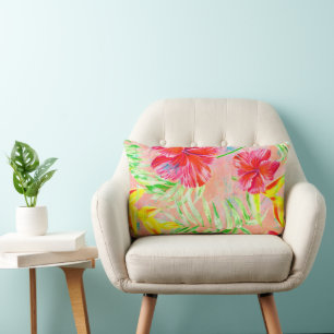 Coral Hibiscus Flower Throw Pillow