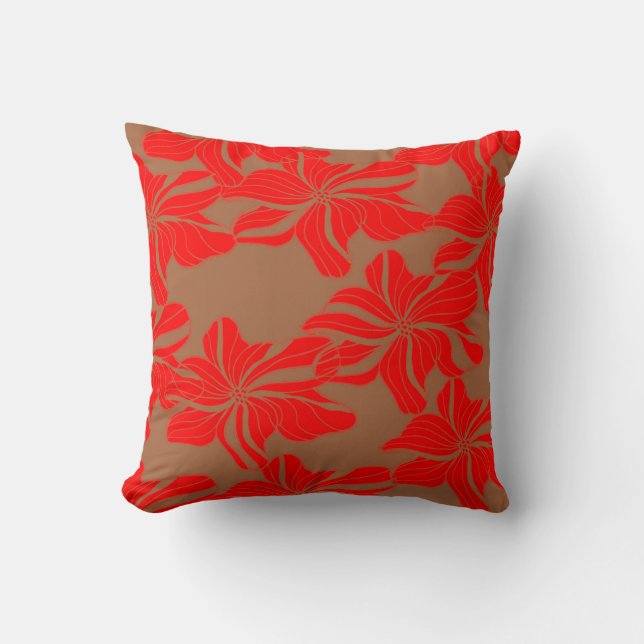Coral Hibiscus Throw Pillow (Front)