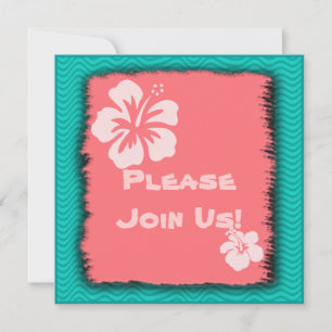 Coral, Hibiscus Tropical Themed Custom Invitations