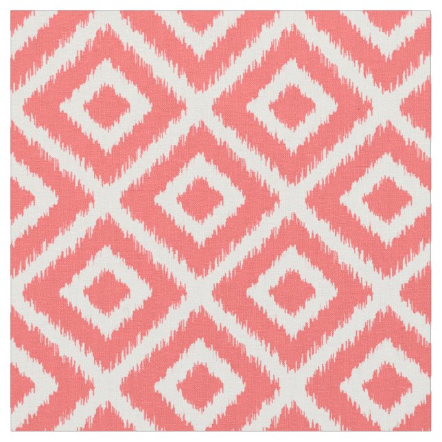Coral Ikat Diamonds Fabric (Close Up)