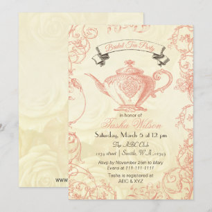 Coral Ivory Roses vintages Invitations de thé nupt