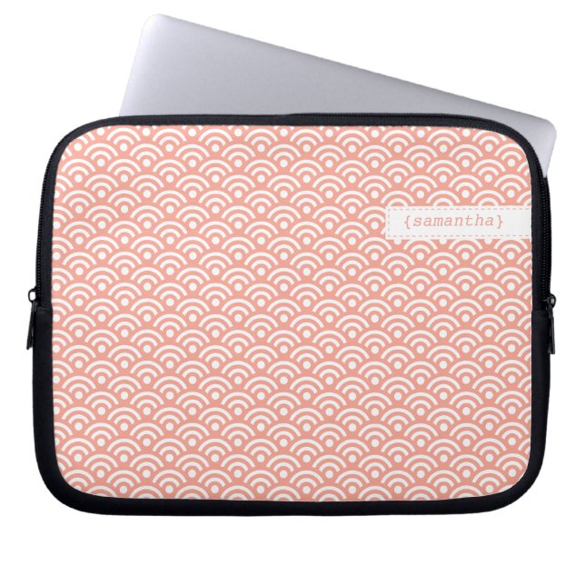 Coral Japanese Seigaiha Pattern Laptop Sleeve (Front)