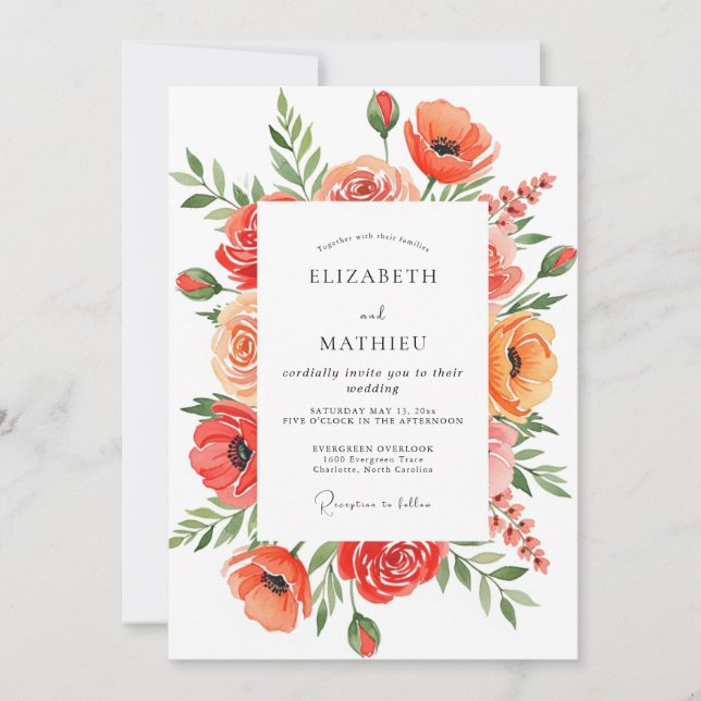 Coral Joyous Summer Wedding Invitation (Front)