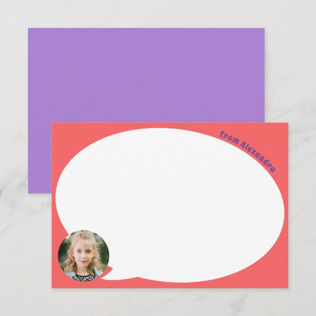 Coral Kid Photo and Speech Bubble Thank You Card (Front/Back)