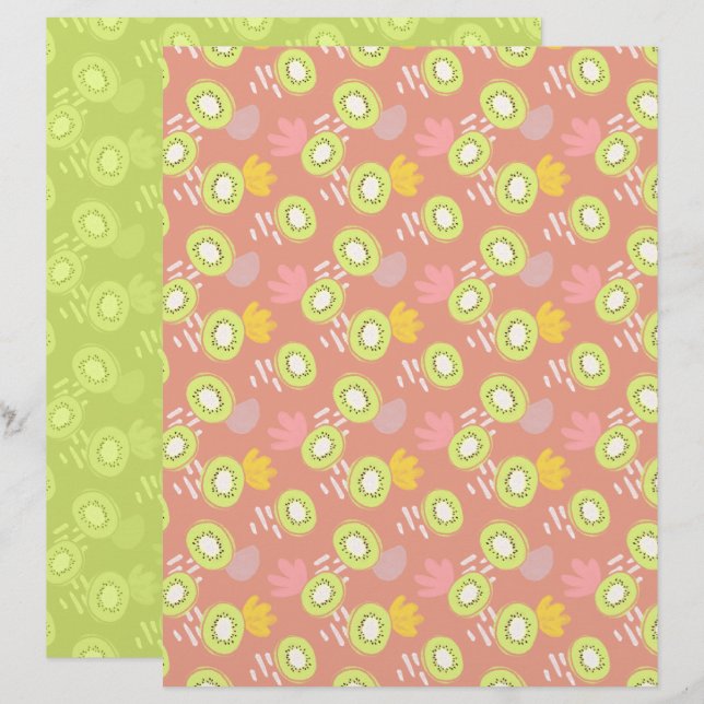 Coral Kiwi Scrapbook Paper (Front/Back)