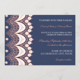 Coral Lace Pattern Photo Wedding Invitation Cards