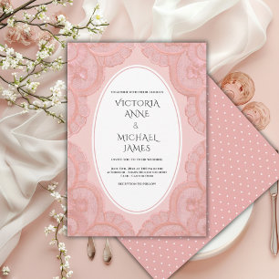 Coral Lace Whimsical Vintage Wedding Invitation