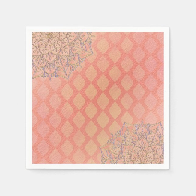 Coral Lavender Gold Moroccan Arabian Wedding Napkin (Front)