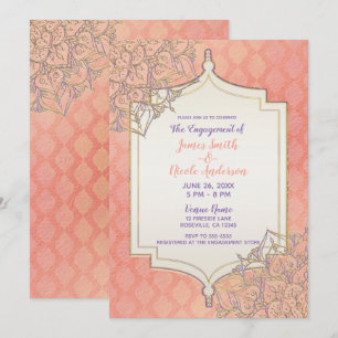 Coral Lavender Gold Moroccan Indian Engagement Invitation