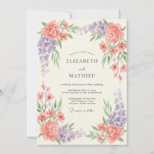 Coral Lavender Graceful Spring Wedding Invitation