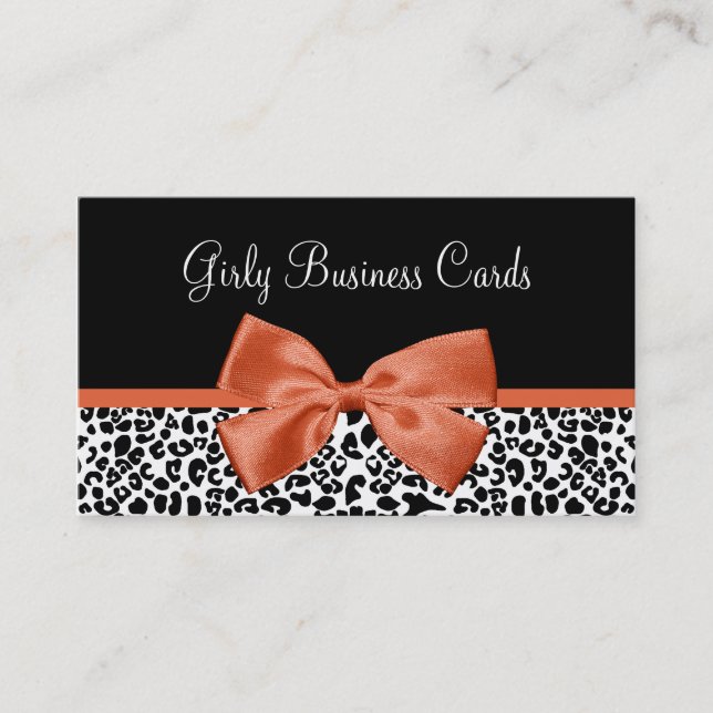 Coral Leopard Bow Boutique Business Card (Front)
