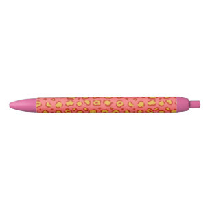 Coral Leopard Print Black Ink Pen