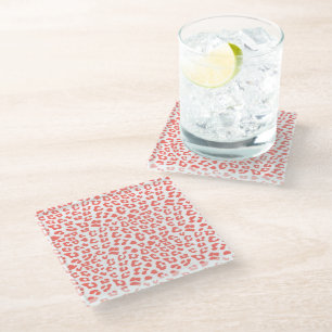 Coral Leopard Print Glass Coaster