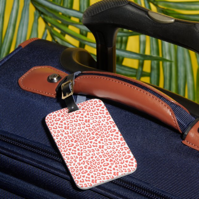 Coral Leopard Print Luggage Tag (Front Insitu 1)