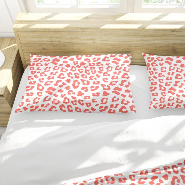 Coral Leopard Print Pillowcase (Living Coral Leopard Print Pillow Case by Looly Elzayat)