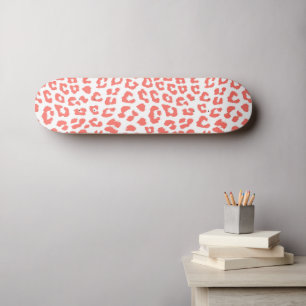 Coral Leopard Print Skateboard