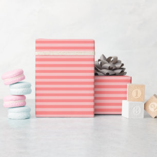 Coral & Light Pink Stripes Wrapping Paper