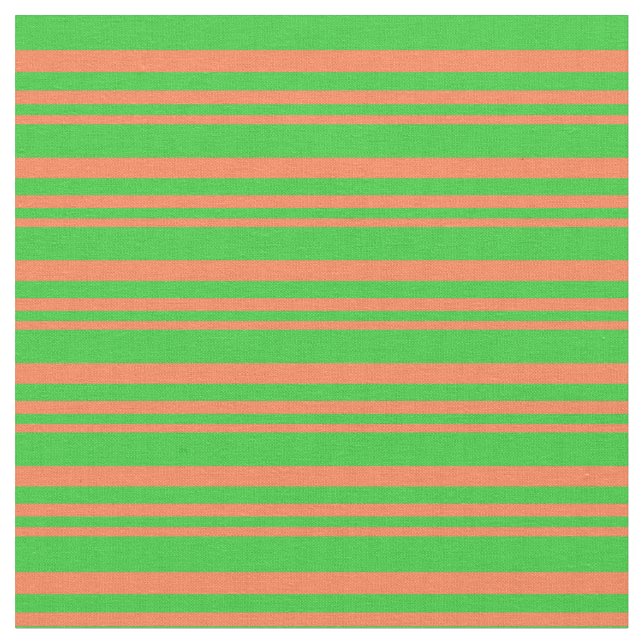 Coral & Lime Green Coloured Striped Pattern Fabric (Close Up)