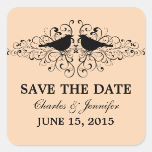 Coral Love Bird Swirls Save the Date Stickers
