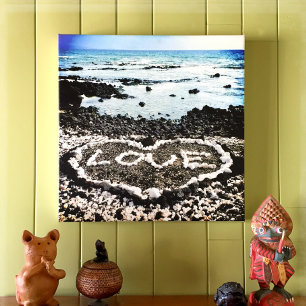 Coral “Love” Heart Hawaii Lava Beach Photo Squ Canvas Print