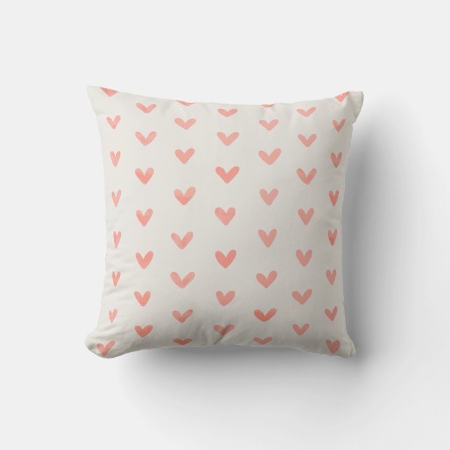 Coral Love Hearts Pattern OffWhite Throw Pillow (Front)