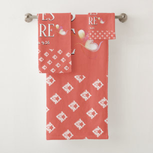 Coral   LOVE LIVES HERE   Stylish Customizable Bath Towel Set