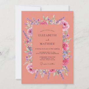 Coral Lush Floral Summer Wedding Invitation