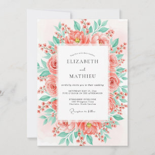 Coral Lush Floral Wedding Invitation