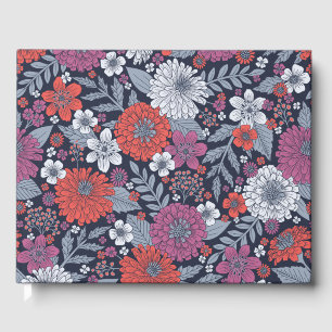 Coral, Magenta & Blue Zinnias Floral Guest Book