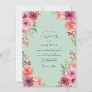 Coral Magenta Peony Wedding Invitation