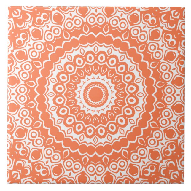 Coral Mandala Geometric Pattern Tile (Front)