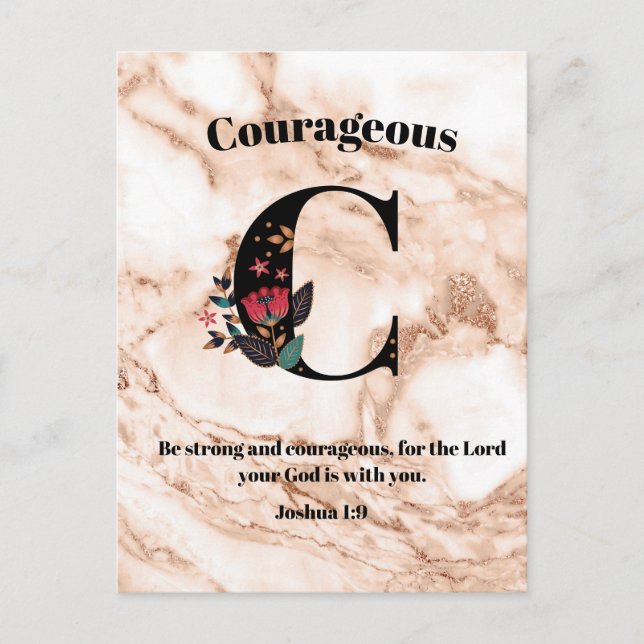 Coral Marble C Monogram Personalized Scripture Postcard (Front)