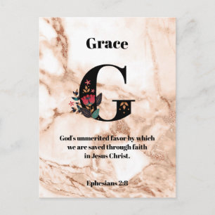 Coral Marble G Monogram Personalized Scripture Postcard