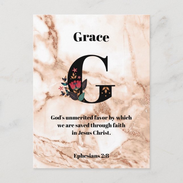 Coral Marble G Monogram Personalized Scripture Postcard (Front)